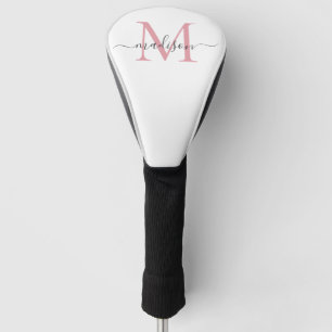 Eenvoudig Blush Pink Monogram Girly Grey Chic Scri Golfheadcover