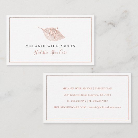 Eenvoudig Blush Pink Natural Pressed Leaf Monogram Visitekaartje (Voorkant / Achterkant)