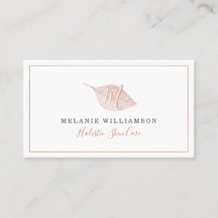 Eenvoudig Blush Pink Natural Pressed Leaf Monogram Visitekaartje