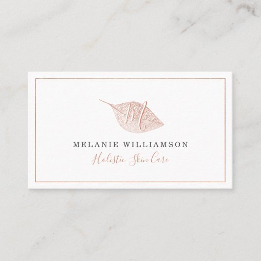 Eenvoudig Blush Pink Natural Pressed Leaf Monogram Visitekaartje (Voorkant)