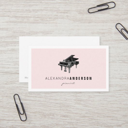 Eenvoudig Blush Pink  Piano Visitekaartje (Voorkant / Achterkant in situ)