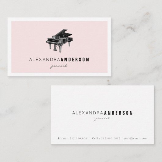 Eenvoudig Blush Pink  Piano Visitekaartje (Voorkant / Achterkant)