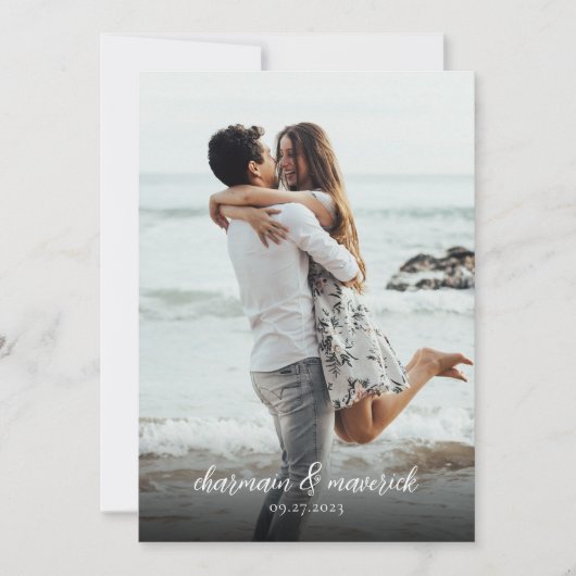 Eenvoudig Blush Pink Script Photo QR Code Weddensc Kaart (Voorkant)