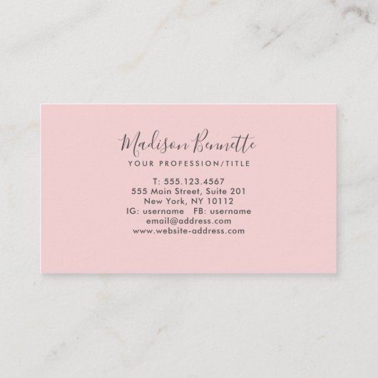Eenvoudig Blush Pink Script Typografie Monogram Visitekaartje (Achterkant)