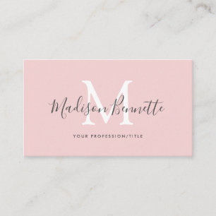 Eenvoudig Blush Pink Script Typografie Monogram Visitekaartje
