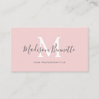 Eenvoudig Blush Pink Script Typografie Monogram Visitekaartje