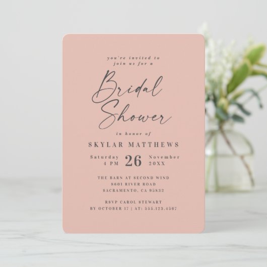 Eenvoudig Blush Pink Solid Color Vrijgezellenfeest Kaart (Staand voorkant)