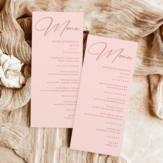 Eenvoudig Blush Pink Weddenschap Menu