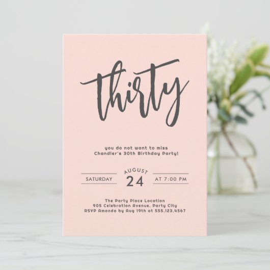 Eenvoudig Blush Roze 30e Verjaardagsfeestje Kaart (Staand voorkant)