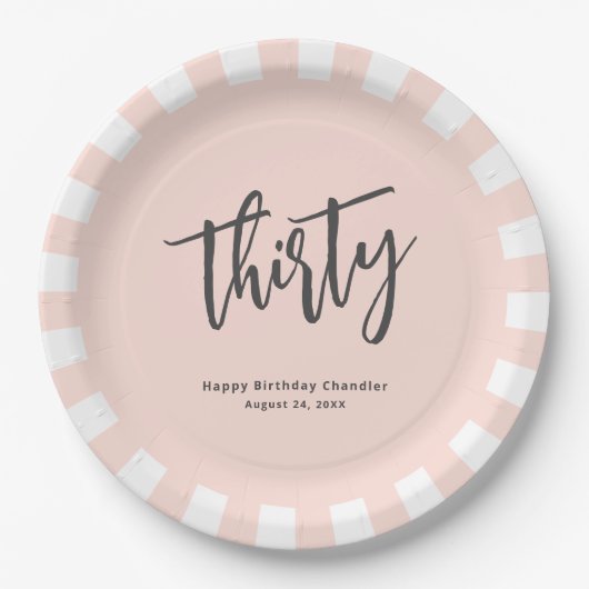 Eenvoudig Blush Roze 30e Verjaardagsfeestje Papieren Bordje (Voorkant)