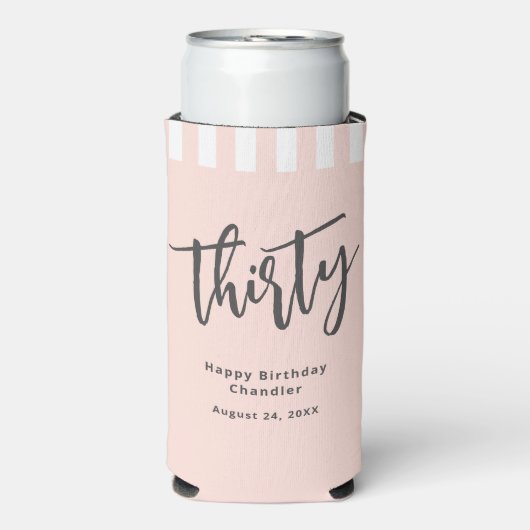 Eenvoudig Blush Roze 30e Verjaardagsfeestje Seltzer Blikjeskoeler (Seltzer Voorkant)
