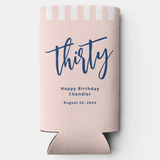 Eenvoudig Blush Roze 30e Verjaardagsfeestje Seltzer Blikjeskoeler (Achterkant)