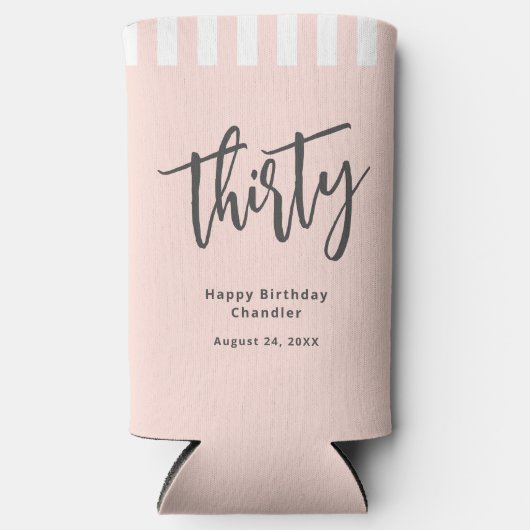 Eenvoudig Blush Roze 30e Verjaardagsfeestje Seltzer Blikjeskoeler (Voorkant)