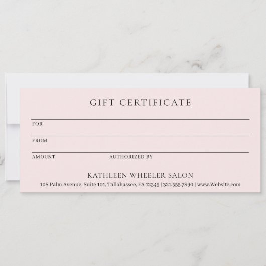 Eenvoudig Blush Roze Elegant Modern Cadeaubon (Achterkant)