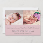 Eenvoudig Blush Roze foto Collage Baby Girl Birth Aankondiging (Achterkant)