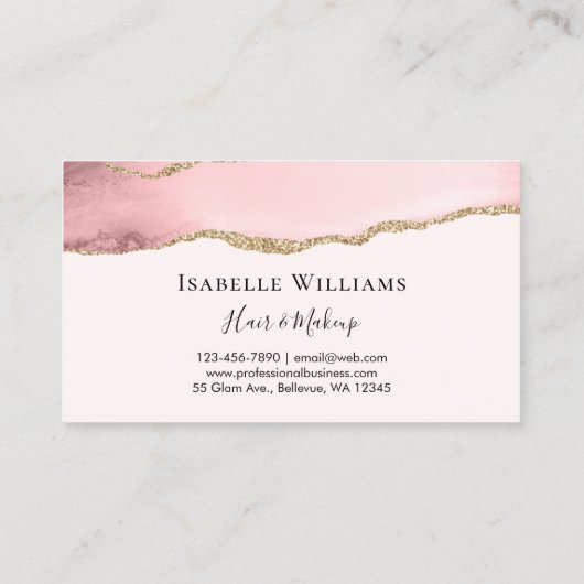Eenvoudig Blush Roze marmer Agate Gold Glitter Visitekaartje (Achterkant)