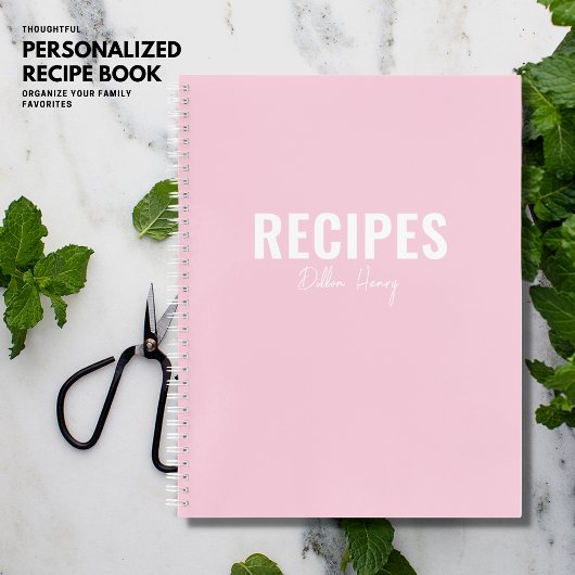 Eenvoudig  Blush Roze Monogram Recept Journal Notitieboek