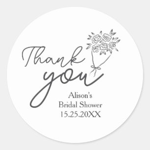 Eenvoudig boeket bloemen bruidsfeest bedankt ronde sticker