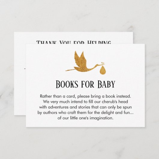 Eenvoudig Boekverzoek w / Gold Stork invoegen Kaar Informatiekaartje (Voorkant / Achterkant)