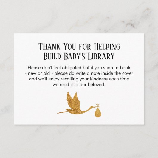 Eenvoudig Boekverzoek w / Gold Stork invoegen Kaar Informatiekaartje (Achterkant)