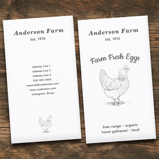 Eenvoudig Boerderij Fresh Eggs met Hen Vertical Visitekaartje