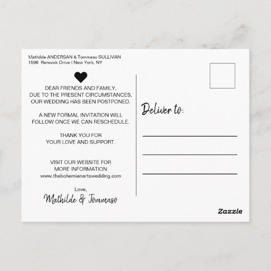 Eenvoudig Boheems Script Bloemen Wijzig de Datum Briefkaart (Achterkant)