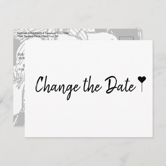 Eenvoudig Boheems Script Wit Wijzig de Datum Briefkaart (Voorkant / Achterkant)