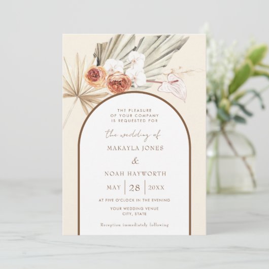 Eenvoudig Bohemian Pampas Grass Boho Wedding Kaart (Staand voorkant)