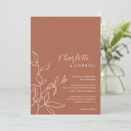 Eenvoudig Bohemian Terracotta Wedding Kaart (Staand voorkant)