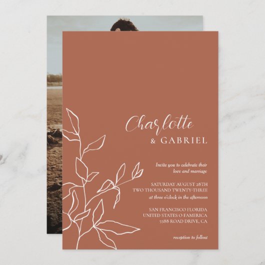Eenvoudig Bohemian Terracotta Wedding Kaart (Voorkant / Achterkant)