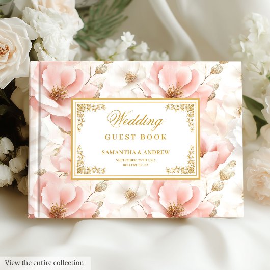 Eenvoudig bohemien blush gouden bruiloft gastenboe gastenboek