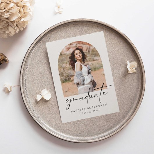 Eenvoudig Boho Arch Foto Afstuderen Aankondiging