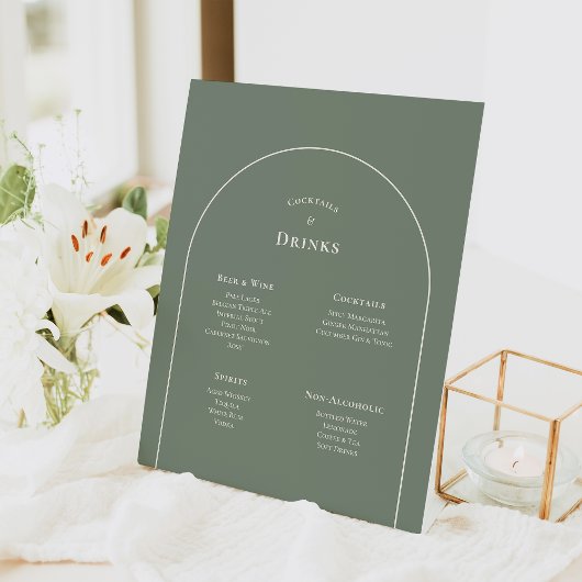 Eenvoudig Boho Arch Sage Green Wedding Drinken Men Reclamebord Met Voetstuk
