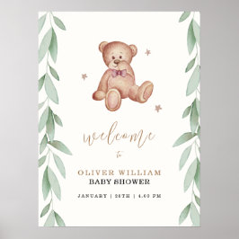 Eenvoudig Boho Beer Forest Baby shower Welkomstbor Poster