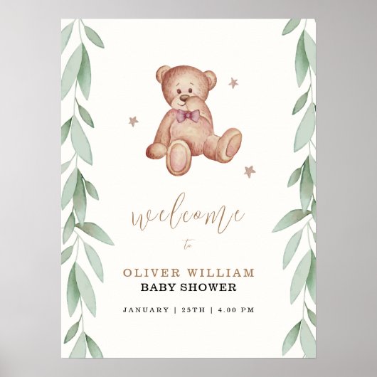 Eenvoudig Boho Beer Forest Baby shower Welkomstbor Poster (Voorkant)