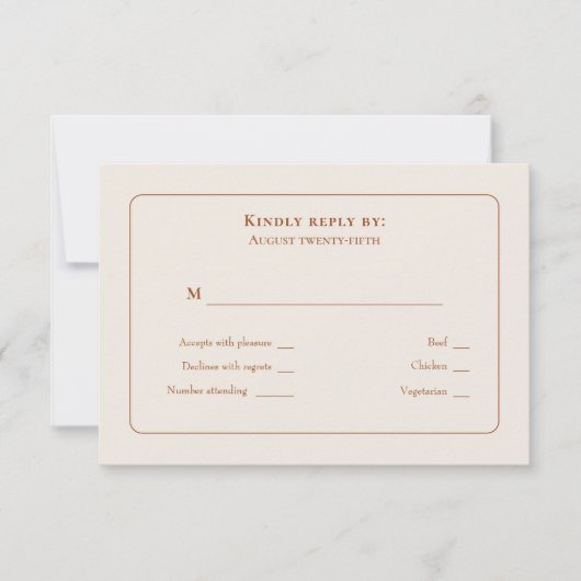Eenvoudig Boho Ivory Wedding Menu Keuze RSVP (Voorkant)
