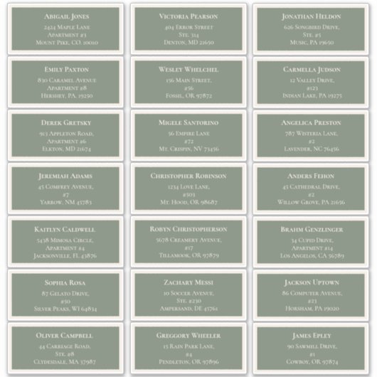Eenvoudig Boho Sage Green Wedding Guest Adres Sticker (Voorkant)