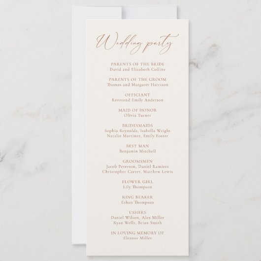 Eenvoudig Boho Terracotta huwelijksprogramma (Achterkant)