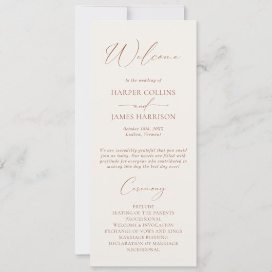 Eenvoudig Boho Terracotta huwelijksprogramma (Voorkant)