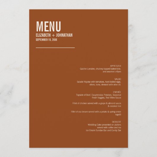 Eenvoudig Boho Terracotta Typography Wedding Menu (Voorkant)
