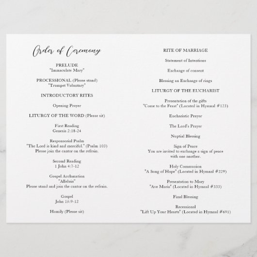 Eenvoudig Bold Modern Katholiek Trouwprogramma Flyer (Achterkant)