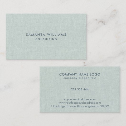 Eenvoudig Bord Blauw-Groen Natuurlijke Linnen Text Visitekaartje (Voorkant / Achterkant)