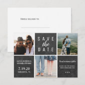 Eenvoudig bord wit 3 fotocollage bruiloft save the date (Voorkant / Achterkant)