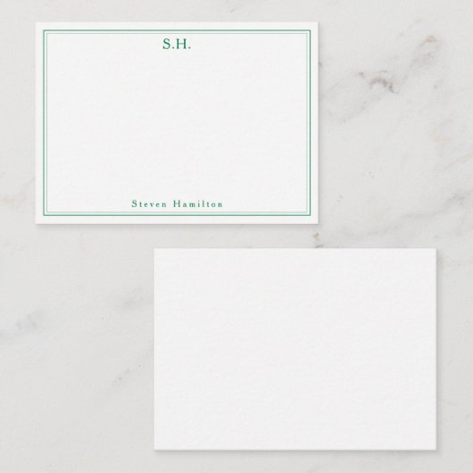 Eenvoudig Bos Groen 2 Monogram Naam Minimale Rand Notitiekaartje (Voorkant / Achterkant)
