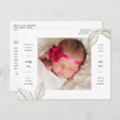 Eenvoudig botanisch Briefkaart voor geboortebekend (Voorkant / Achterkant)