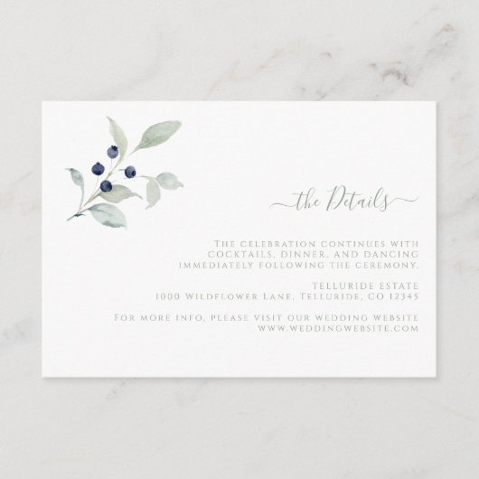 Eenvoudig botanisch bruiloft detail informatiekaartje (Voorkant)