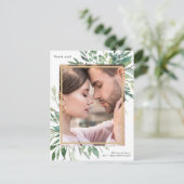 Eenvoudig botanisch één foto-bruiloft Dank je Briefkaart (Staand voorkant)