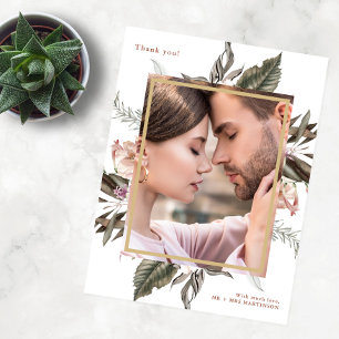 Eenvoudig botanisch één foto-bruiloft Dank je Briefkaart