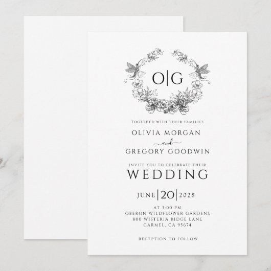 Eenvoudig botanisch elegant monogram kaart (Voorkant / Achterkant)