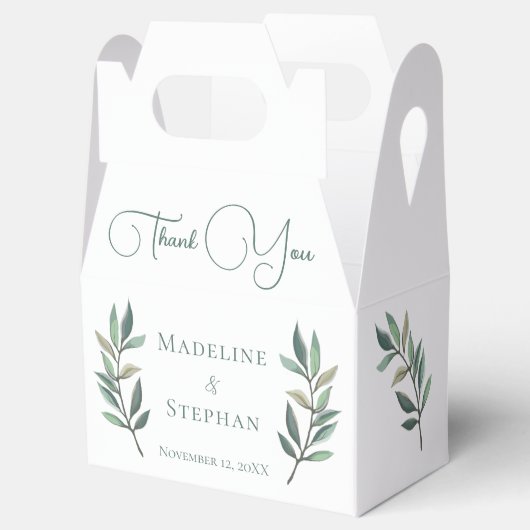 Eenvoudig botanisch elyptus Leaf Chic Fall Wedding Bedankdoosjes (Geopend)